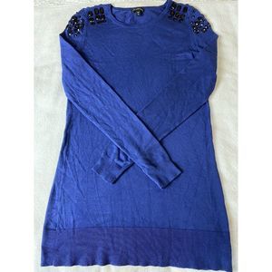 Express Blue long sleeve sweater with black jewel shoulder accent stretch size S